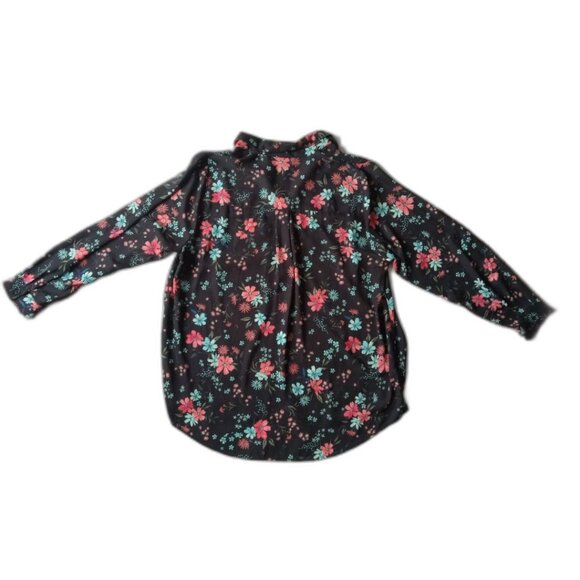 Lane Bryant Black and Colorful Floral Print Roll Tab Sleeve Button Blouse 14 16 - Picture 2 of 12